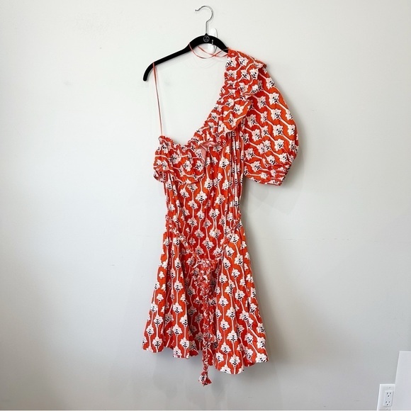 Rhode X Target One Shoulder Lotus Dress Red Ruffle Belted - Picture 3 of 8